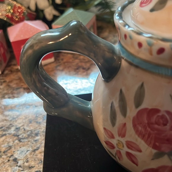 Flowers Inc.Balloons Hand Painted Tea Pot Pink Red Roses NWOT 4 Cup - Picture 4 of 7